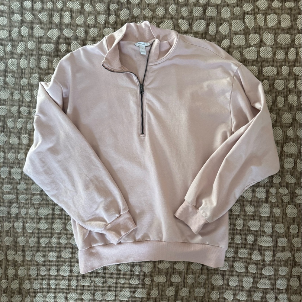 Daily Ritual Blush Pink Pullover Minimal Athleisure Quarter Zip Pump Cover